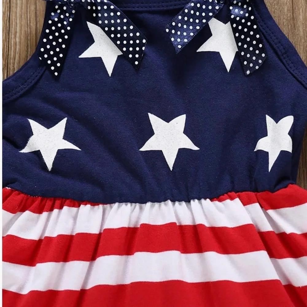 Blue and White Seasonal Dress 4th of July Stars and Stripes patriotic ruffle